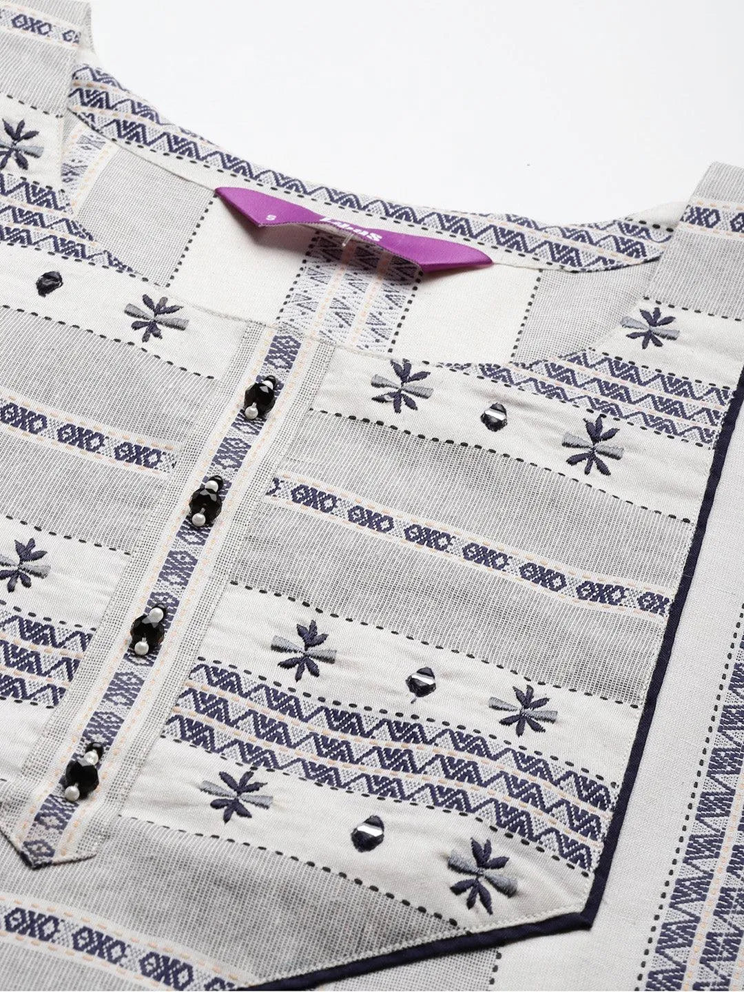 Grey Striped Cotton Straight Kurta - Libas 