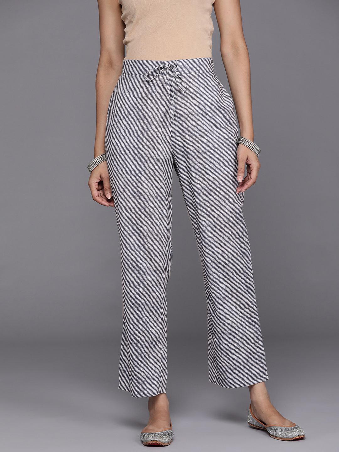 Grey Striped Cotton Trousers