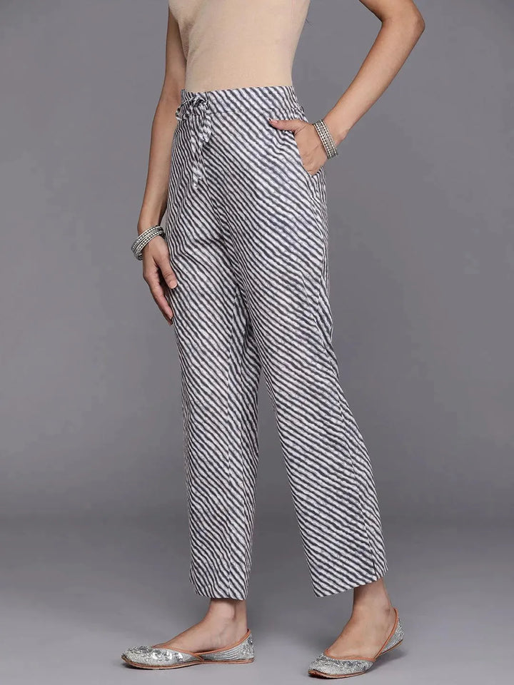 Grey Striped Cotton Trousers - Libas