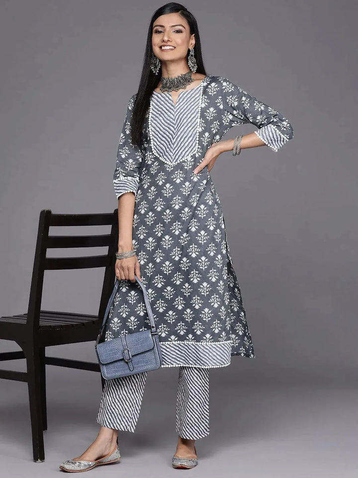 Grey Striped Cotton Trousers - Libas