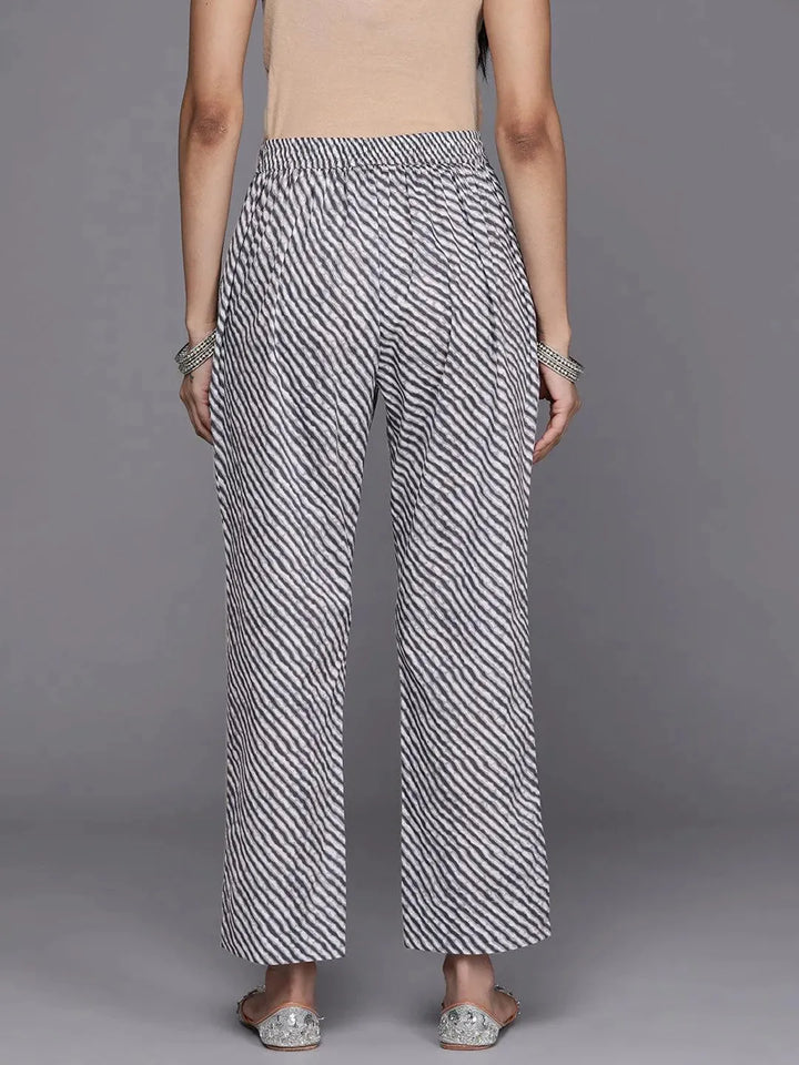 Grey Striped Cotton Trousers - Libas
