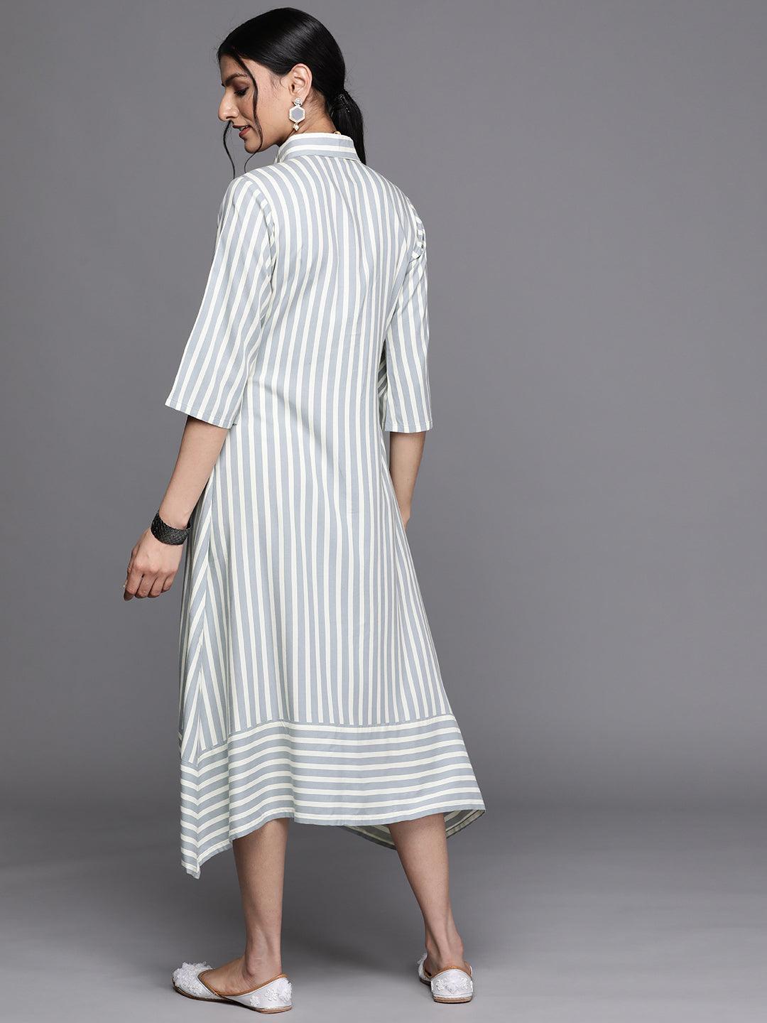 Grey Striped Rayon Dress - Libas