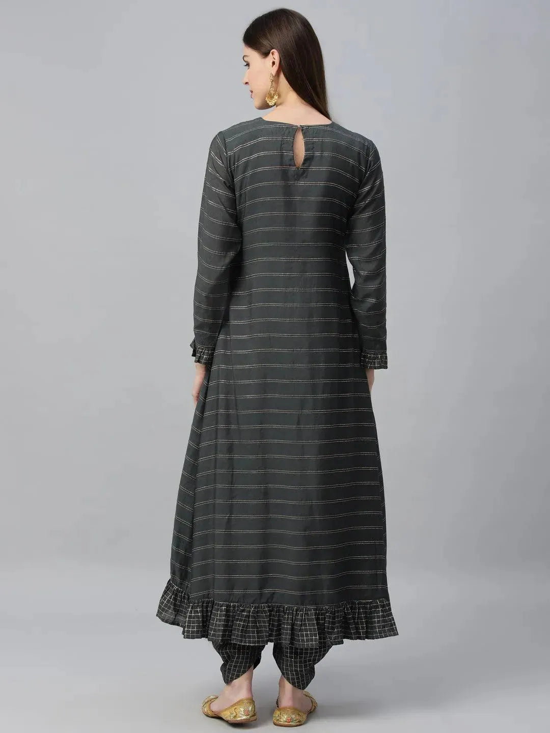 Grey Striped Shantoon Kurta Set - Libas 