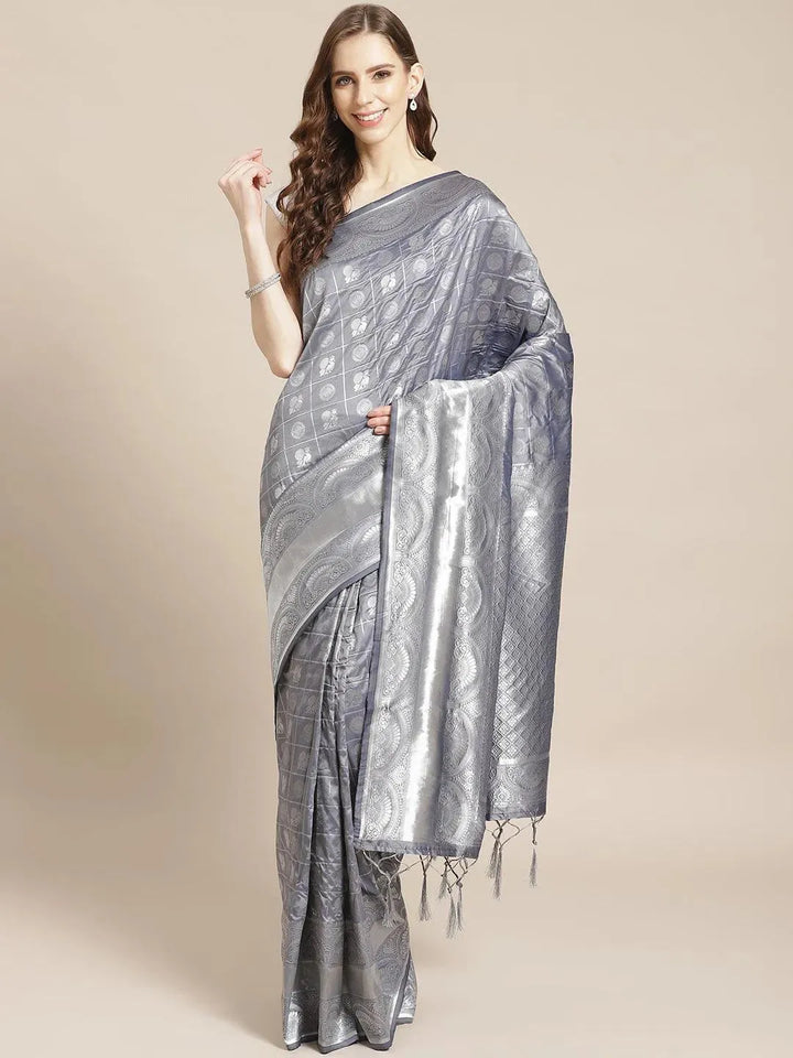 Grey Woven Design Brocade Saree - Libas