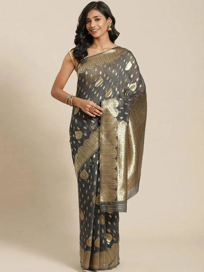 Grey Woven Design Brocade Saree - Libas