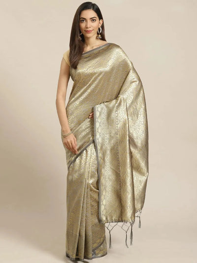 Grey Woven Design Brocade Saree - Libas