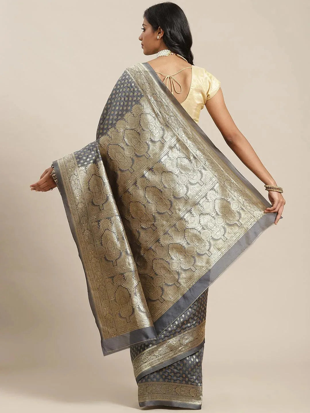 

Grey Woven Design Brocade Saree