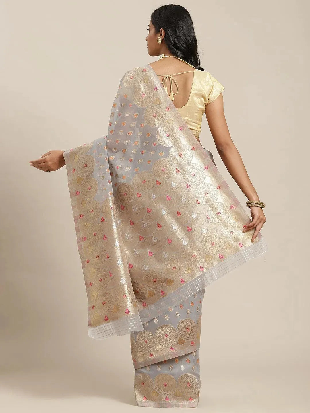 Grey Woven Design Brocade Saree - Libas 