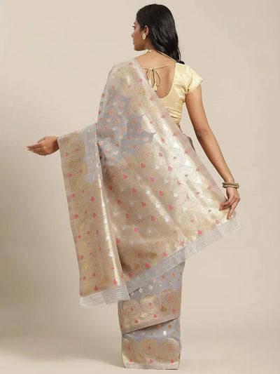 Grey Woven Design Brocade Saree - Libas