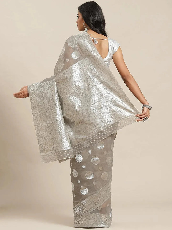 Grey Woven Design Brocade Saree - Libas