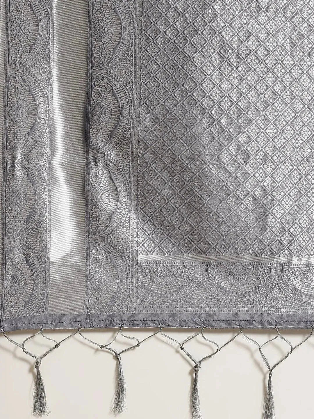 Grey Woven Design Brocade Saree - Libas 