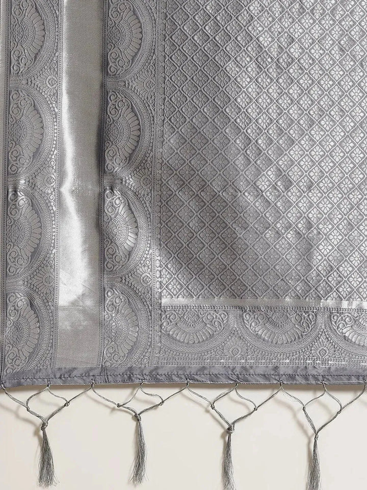 Grey Woven Design Brocade Saree - Libas