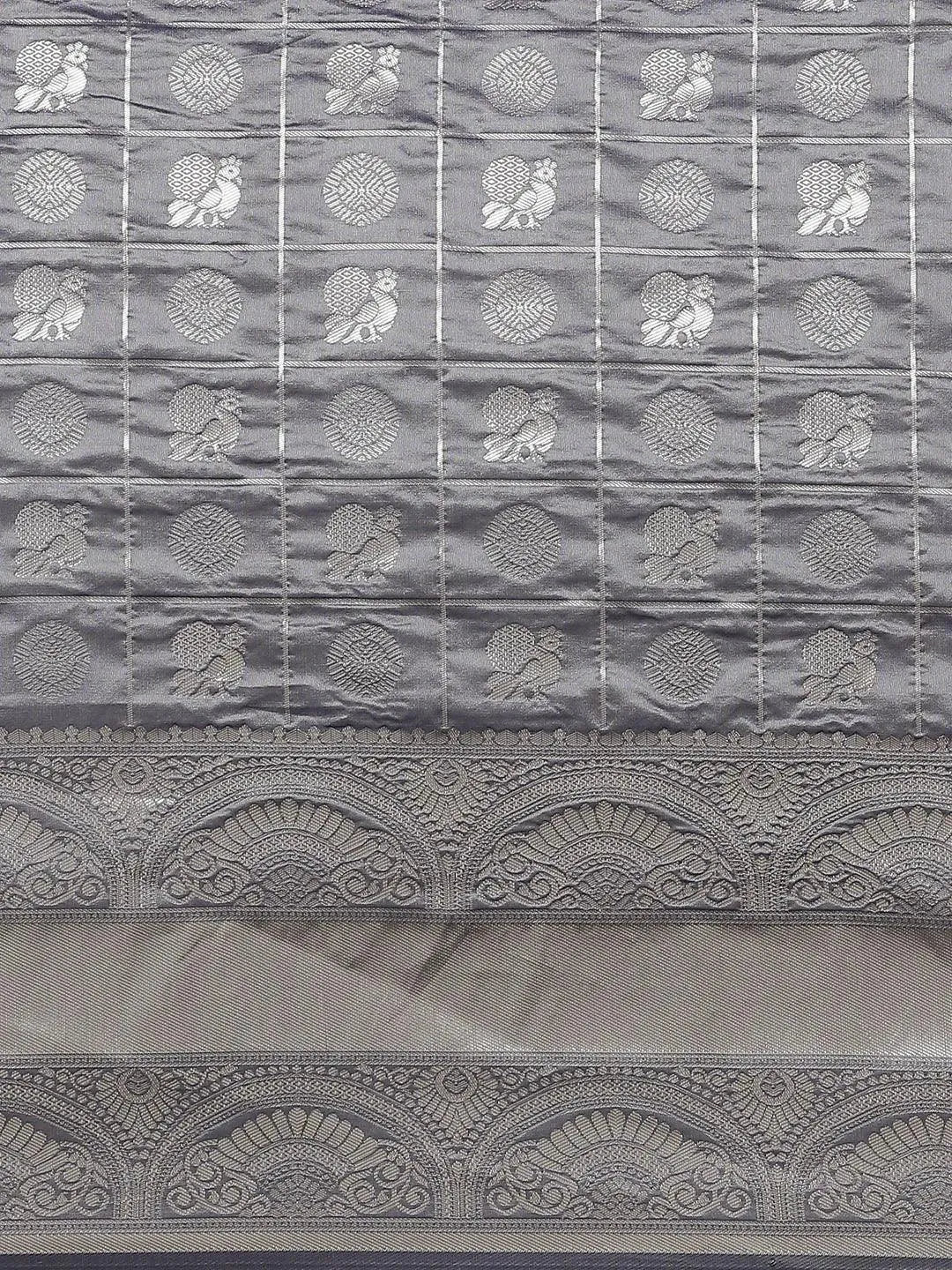 Grey Woven Design Brocade Saree - Libas 
