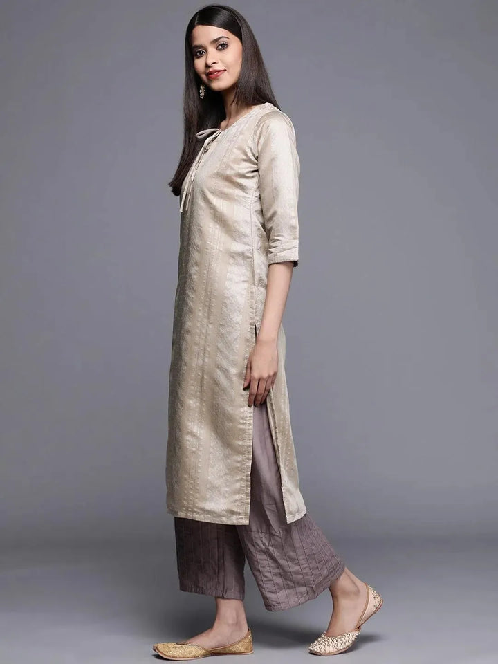 Grey Woven Design Chanderi Silk Kurta - Libas