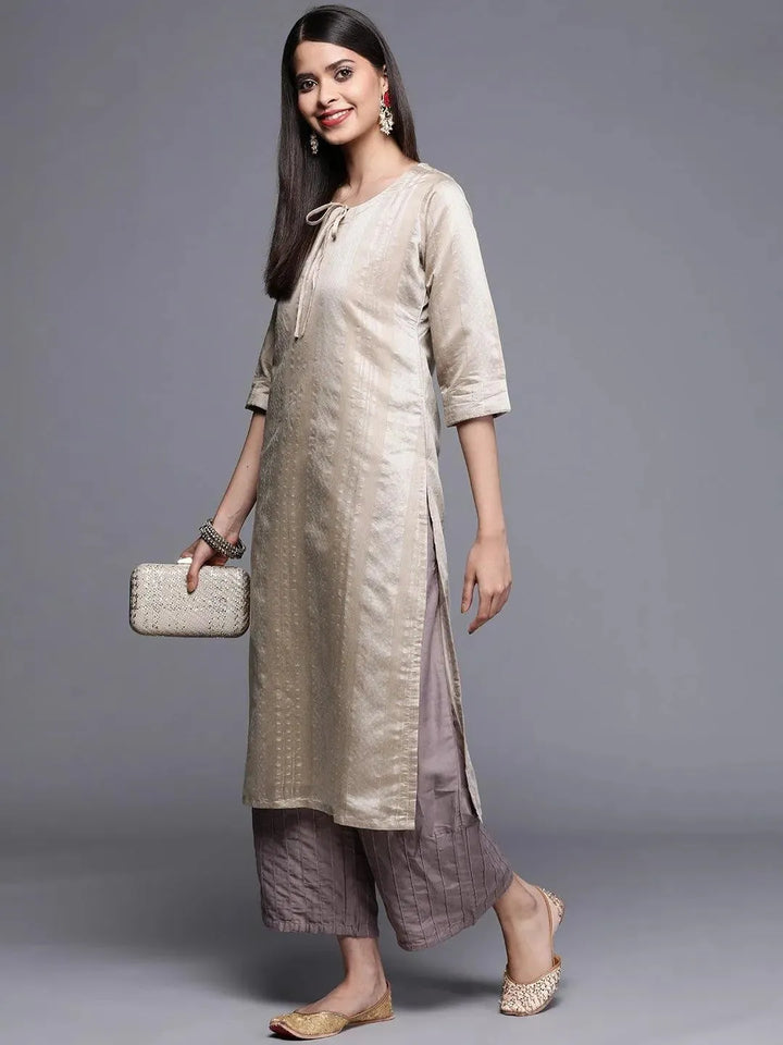 Grey Woven Design Chanderi Silk Kurta - Libas