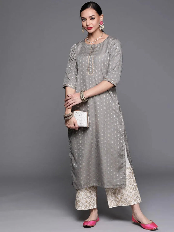 Grey Woven Design Chanderi Silk Kurta - Libas