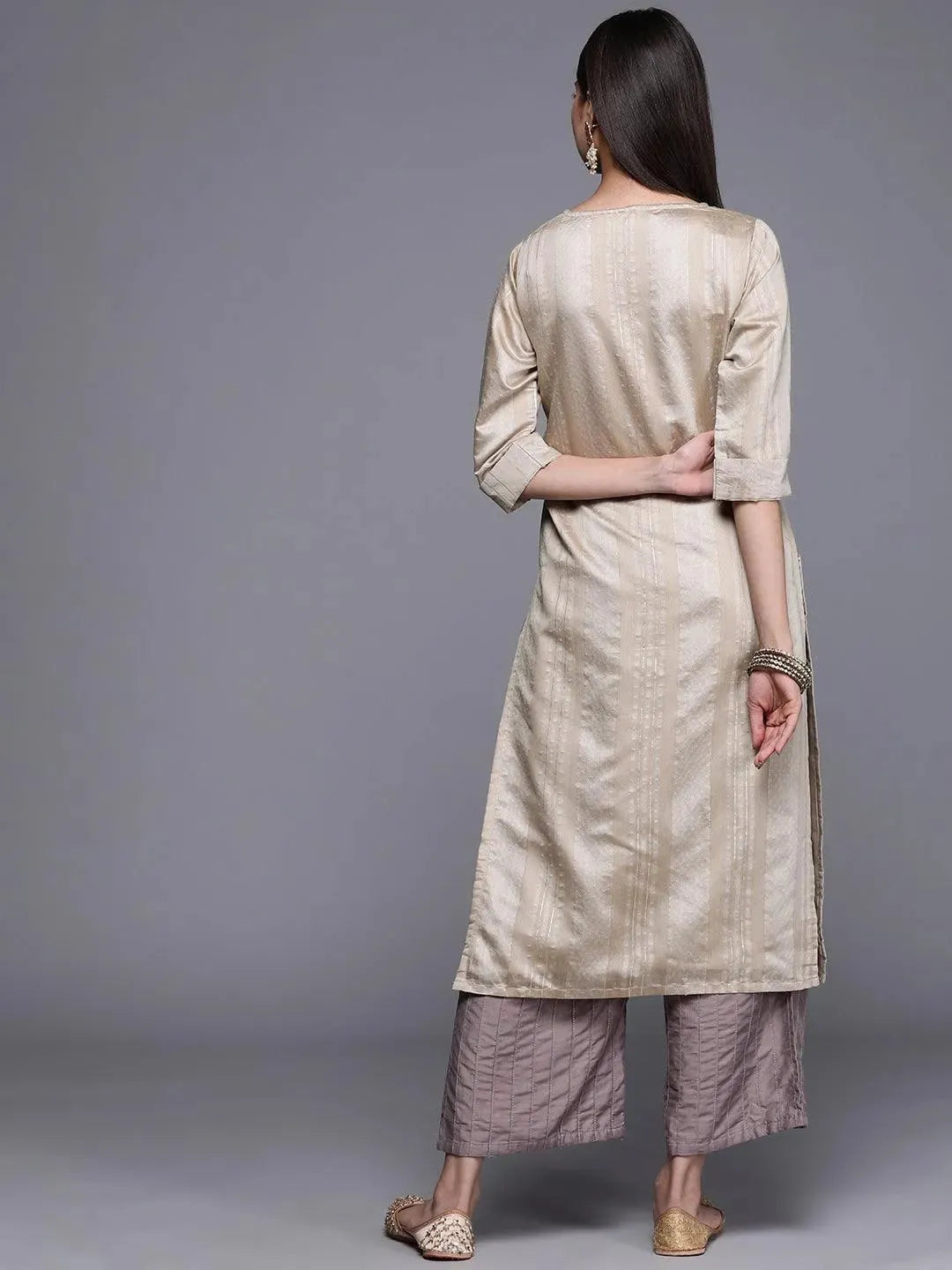 Grey Woven Design Chanderi Silk Kurta - Libas 