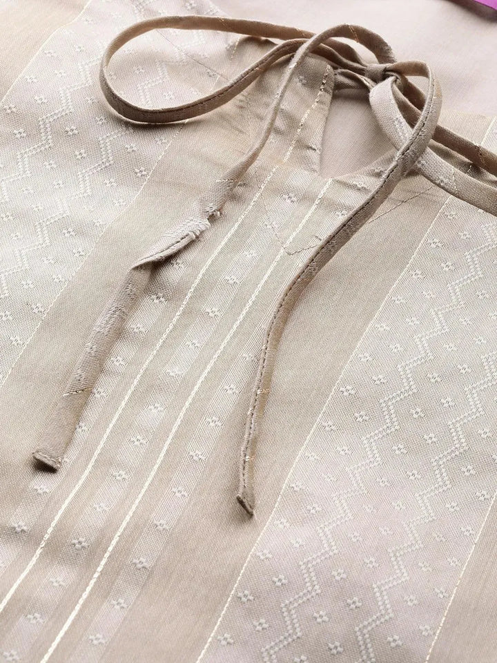 Grey Woven Design Chanderi Silk Kurta - Libas