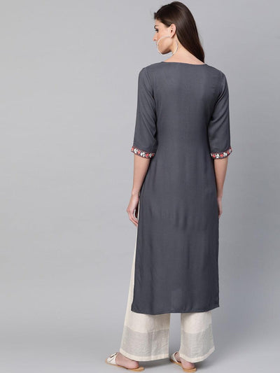 Grey Woven Design Cotton Kurta - Libas