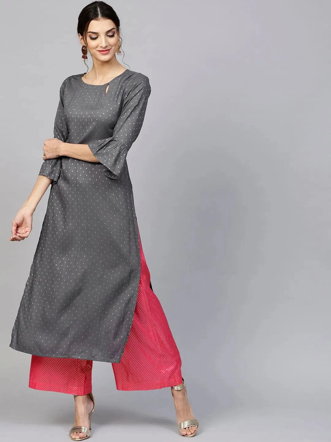 Grey Woven Design Rayon Kurta - Libas