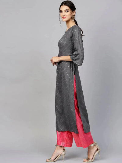 Grey Woven Design Rayon Kurta - Libas