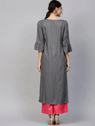 Grey Woven Design Rayon Kurta - Libas