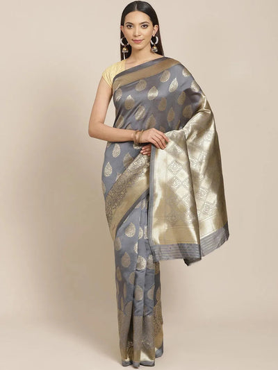 Grey Woven Design Silk Blend Saree - Libas