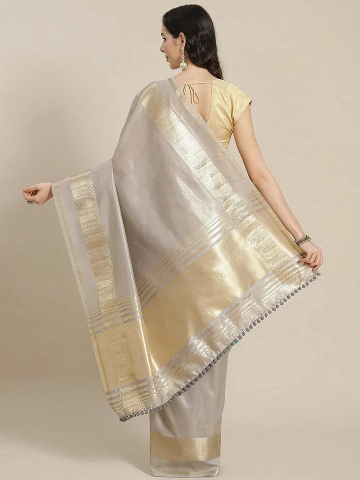 Grey Woven Design Silk Blend Saree - Libas