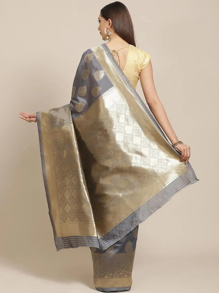 Grey Woven Design Silk Blend Saree - Libas