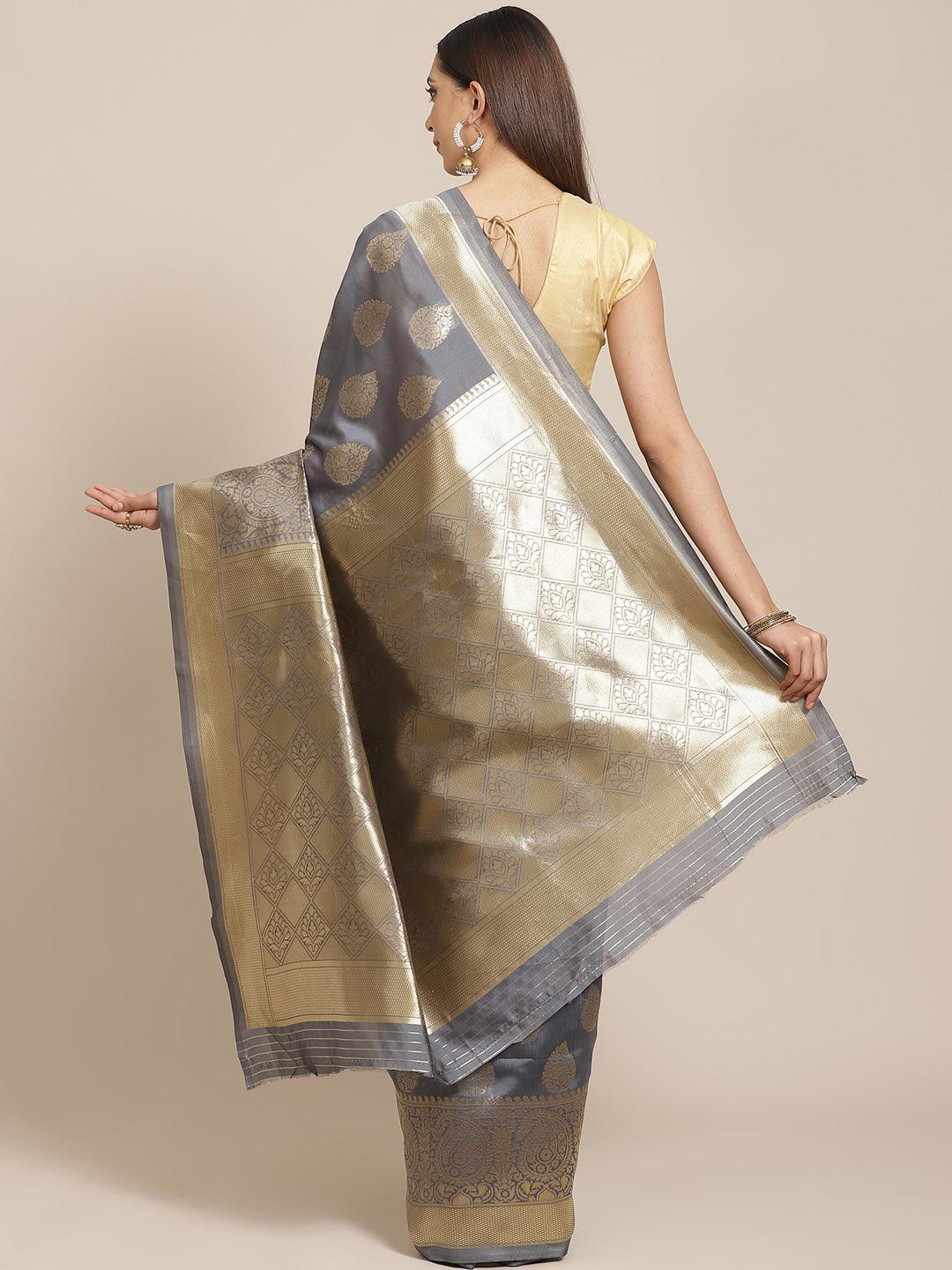 Grey Woven Design Silk Blend Saree - Libas