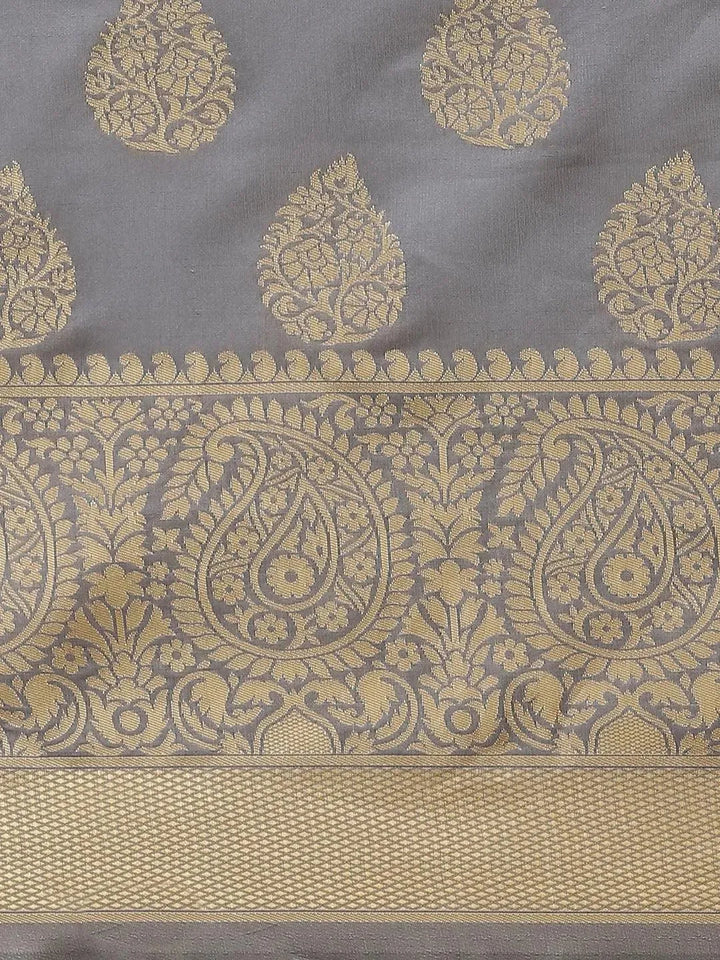 Grey Woven Design Silk Blend Saree - Libas