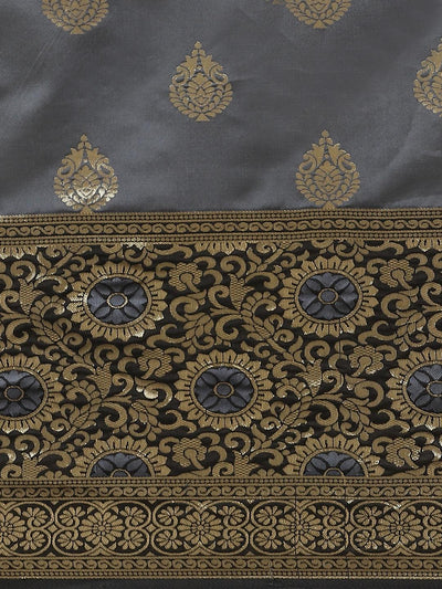 Grey Woven Design Silk Saree - Libas