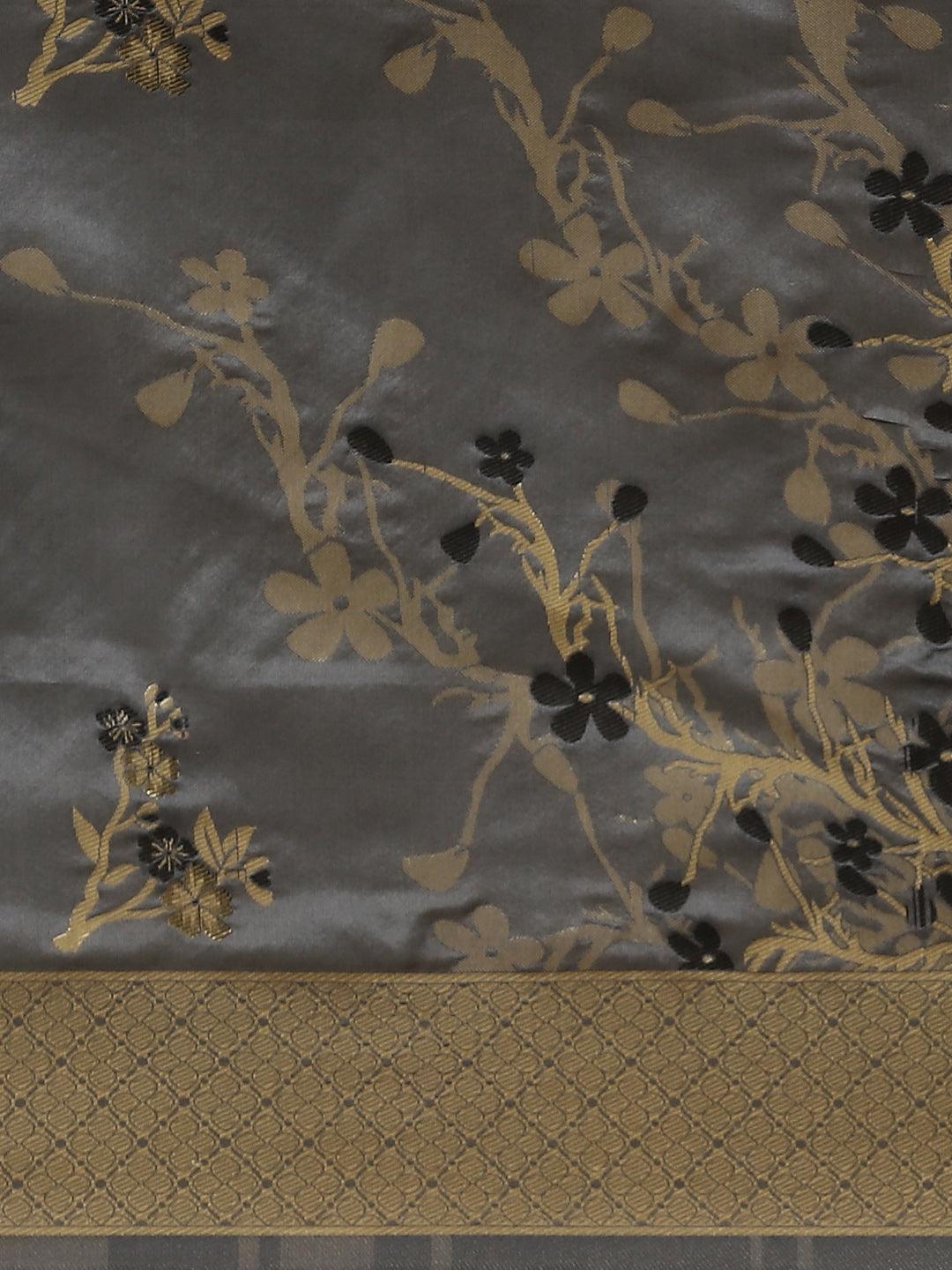 Grey Woven Design Silk Saree - Libas
