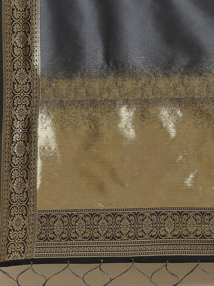 Grey Woven Design Silk Saree - Libas
