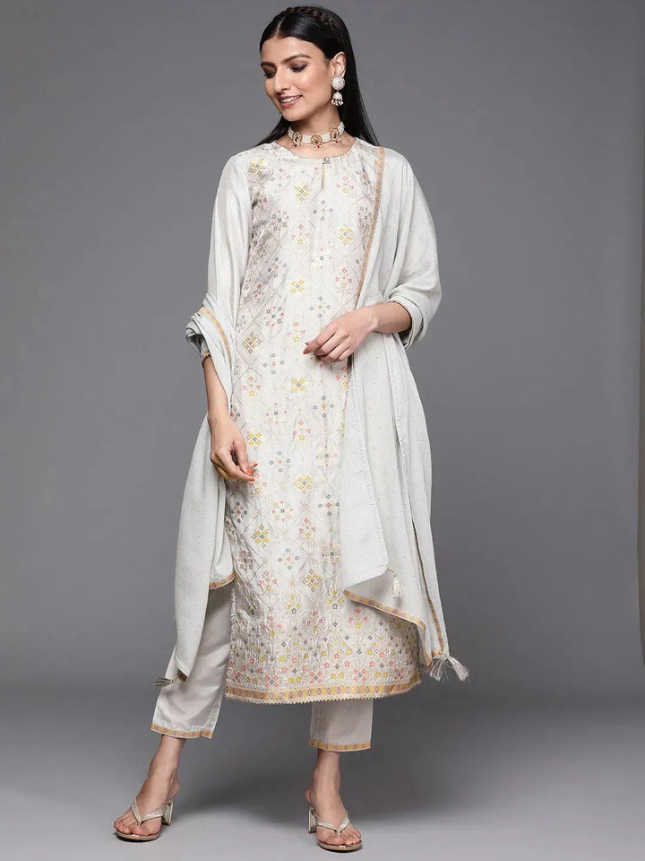 Grey Woven Design Silk Suit Set - Libas