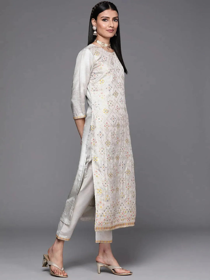 Grey Woven Design Silk Suit Set - Libas