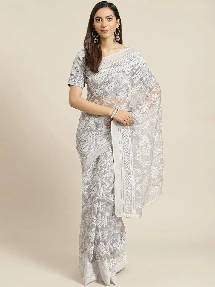 Grey Woven Design Tissue Saree - Libas