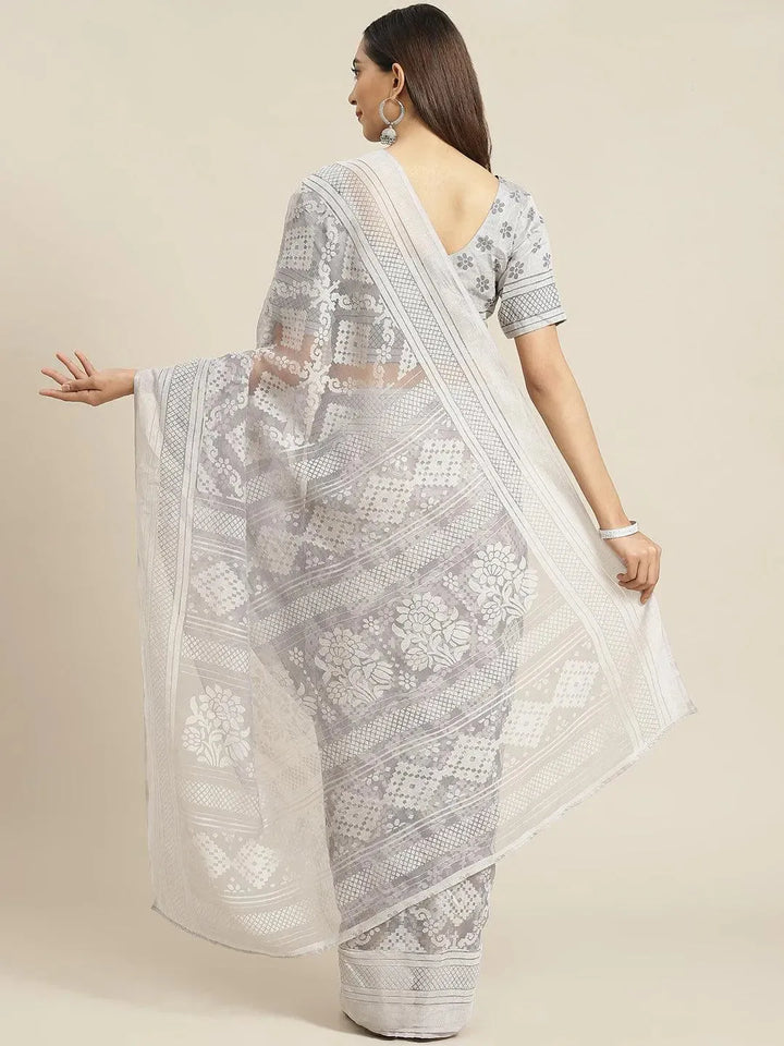 Grey Woven Design Tissue Saree - Libas