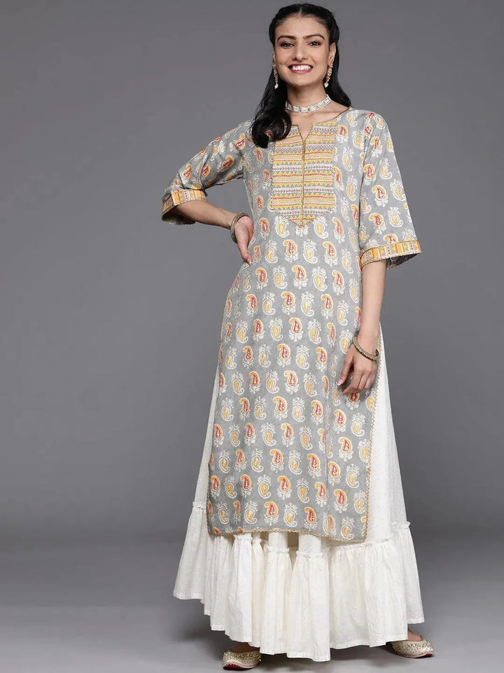 Grey Yoke Design Chanderi Silk Kurta - Libas