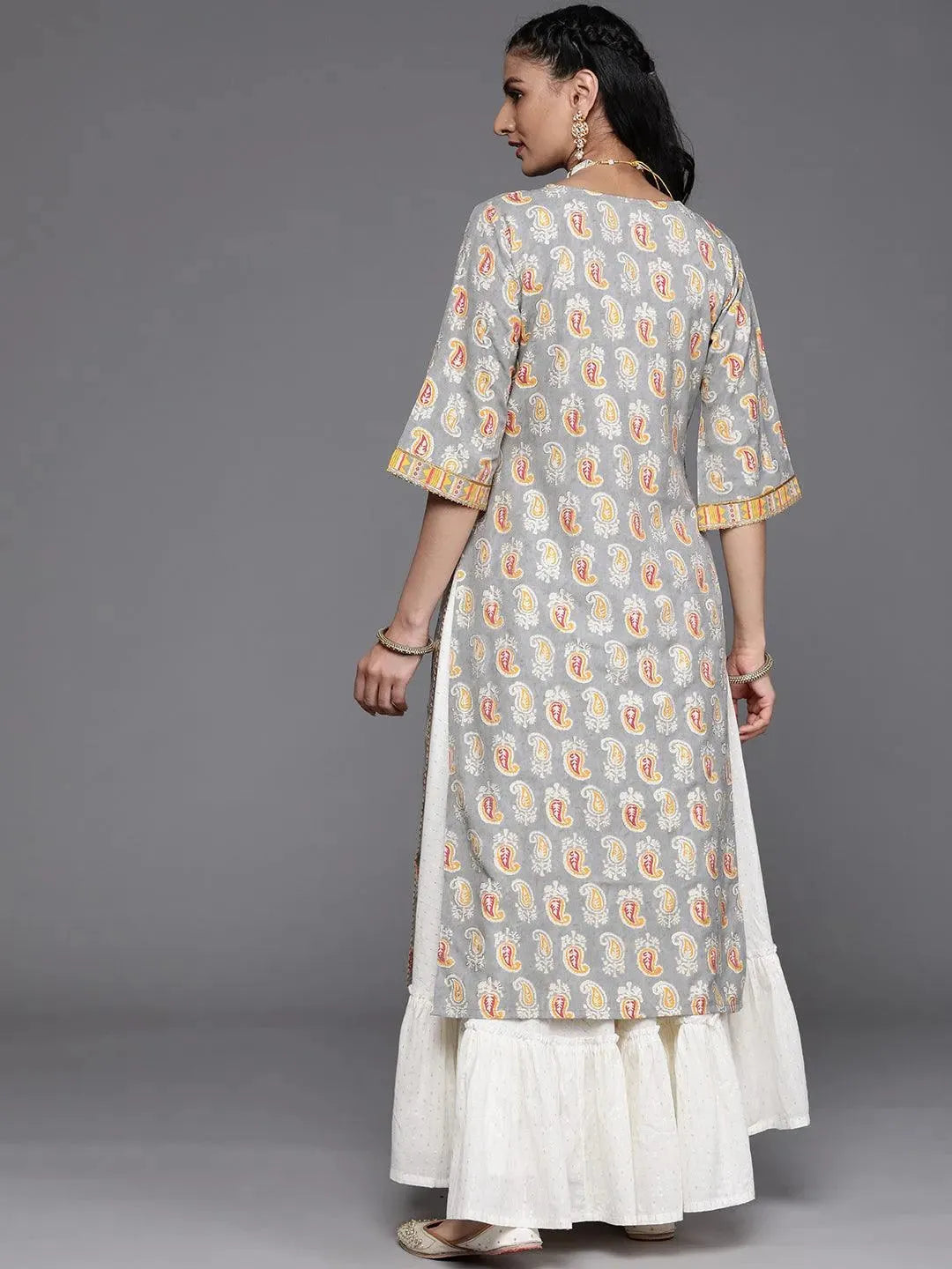 Grey Yoke Design Chanderi Silk Kurta - Libas