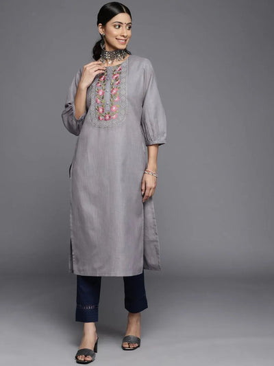 Grey Yoke Design Cotton Kurta - Libas