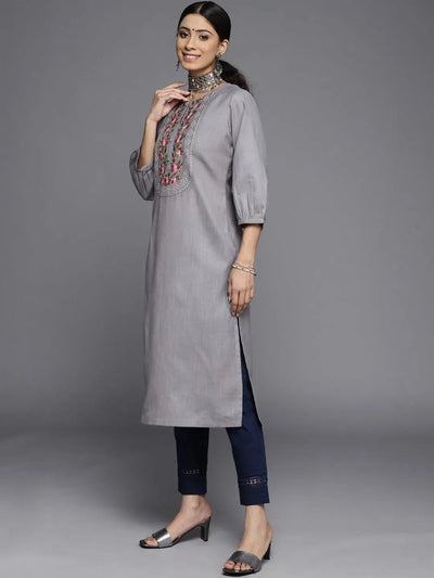 Grey Yoke Design Cotton Kurta - Libas