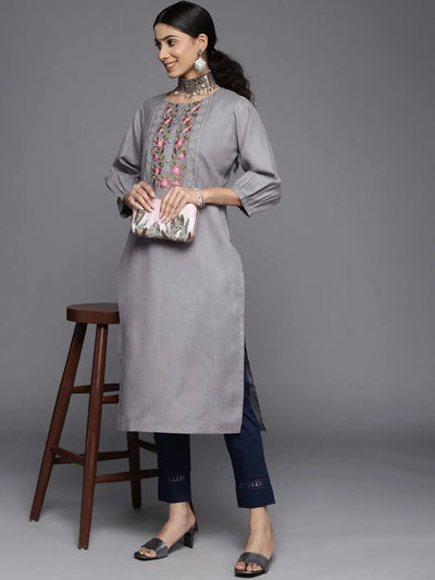 Grey Yoke Design Cotton Kurta - Libas