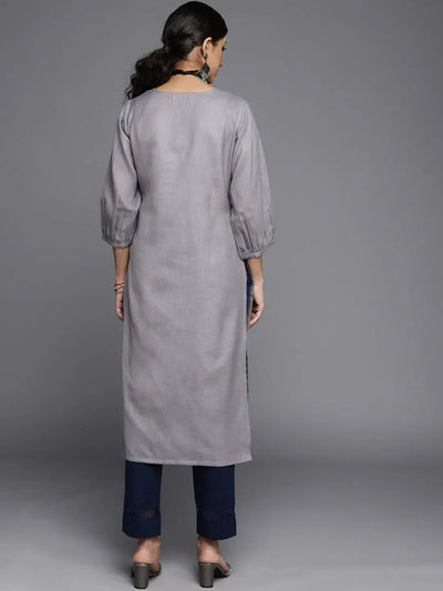 Grey Yoke Design Cotton Kurta - Libas