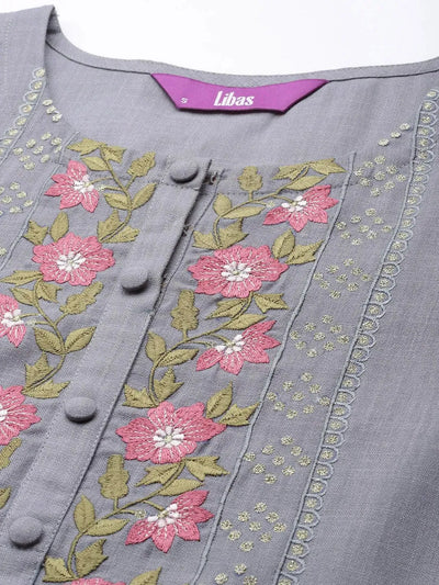 Grey Yoke Design Cotton Kurta - Libas