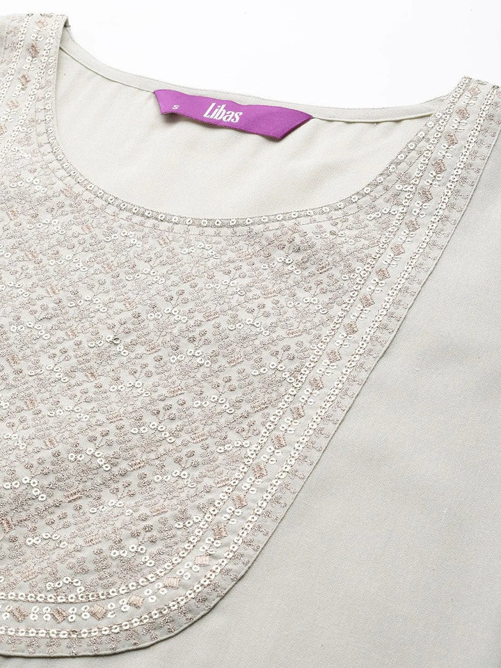 Grey Yoke Design Cotton Straight Kurta - Libas