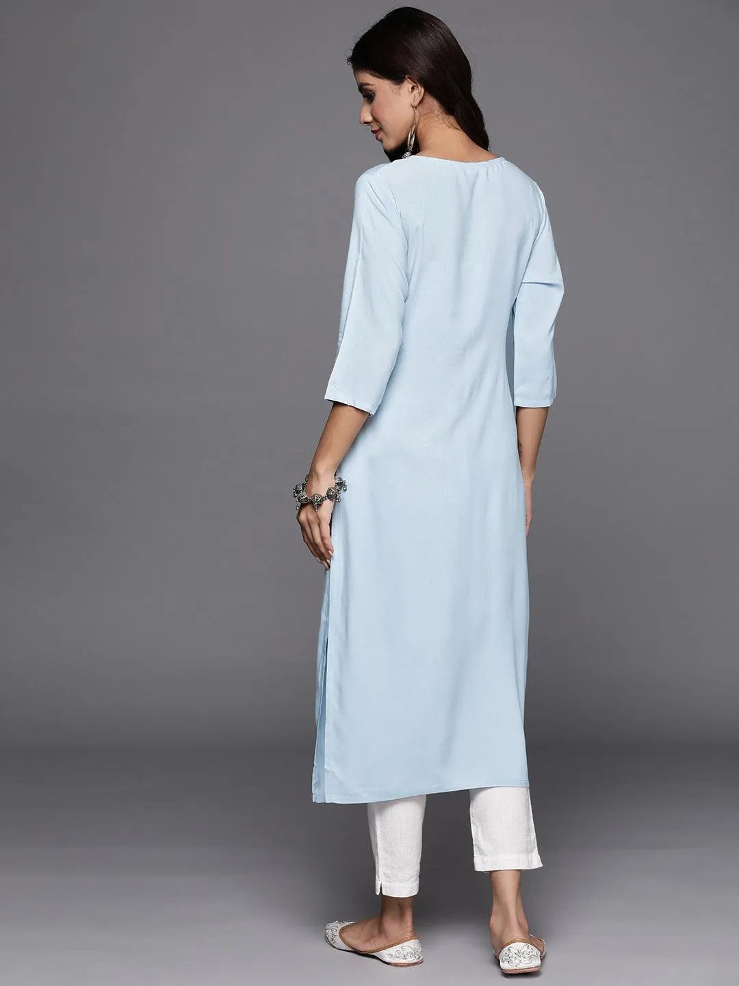 Grey Yoke Design Rayon Straight Kurta - Libas 
