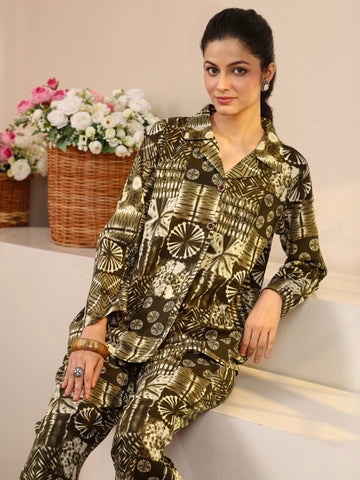 Henna Green Printed Cotton Blend Co-Ord Set
