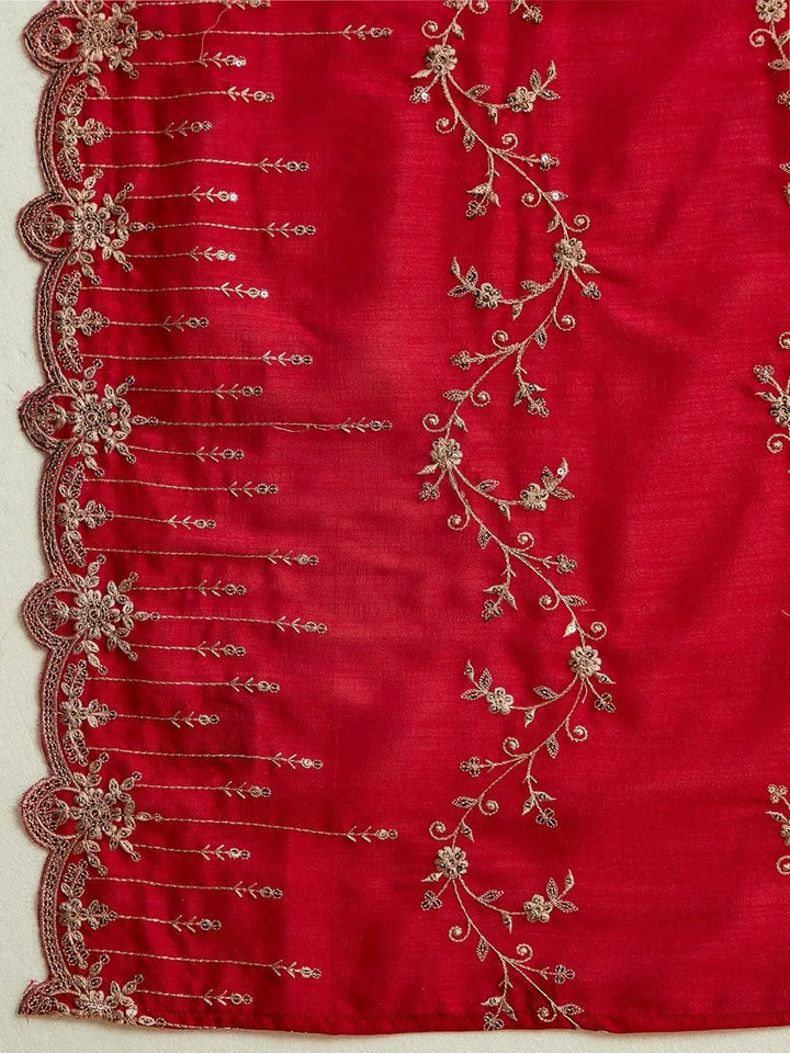 Hot Pink Yoke Design Silk Blend Straight Kurta With Trousers & Dupatta - Libas