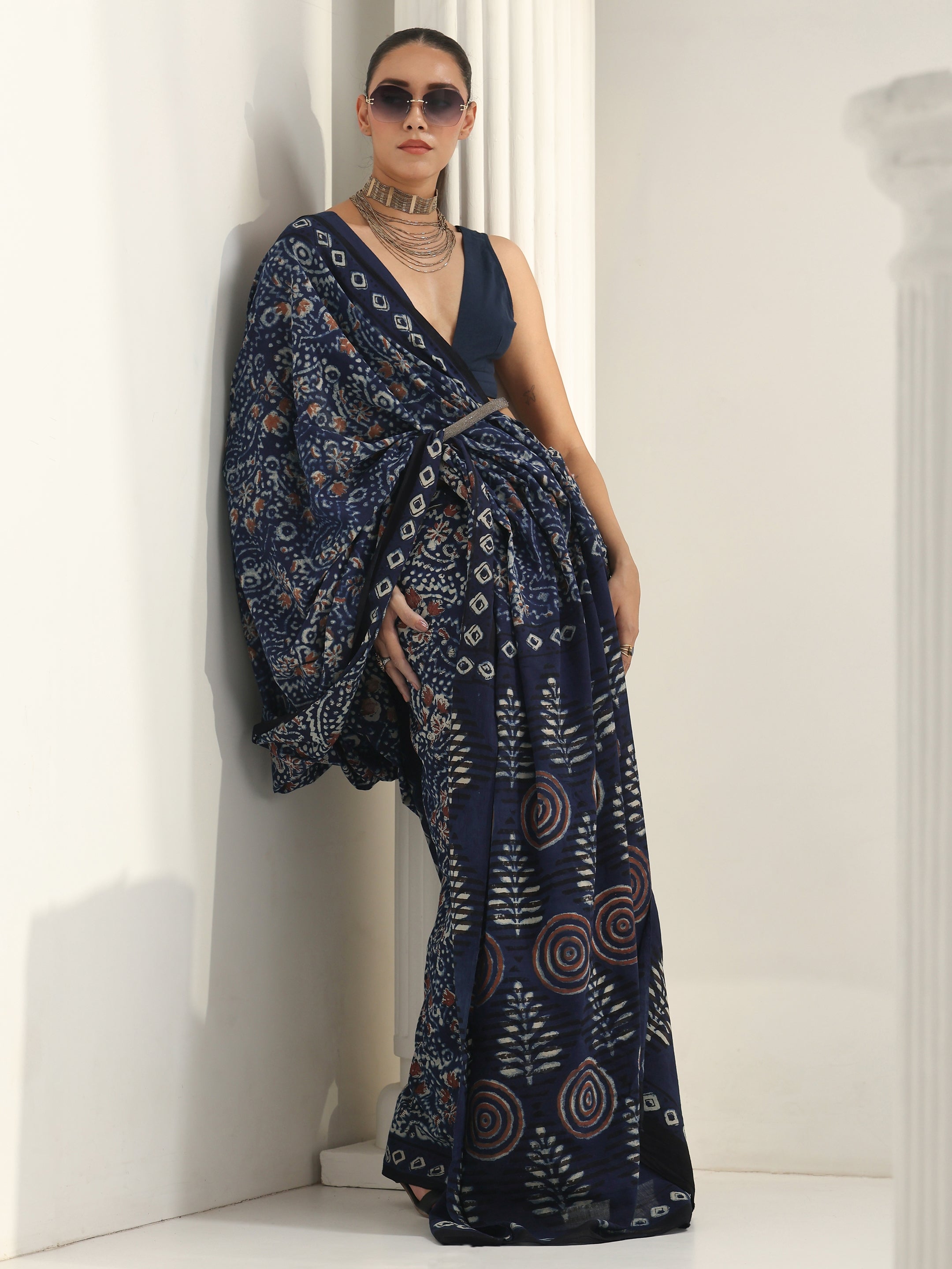 libas Indigo Bagru Print Cotton Saree-picture-22